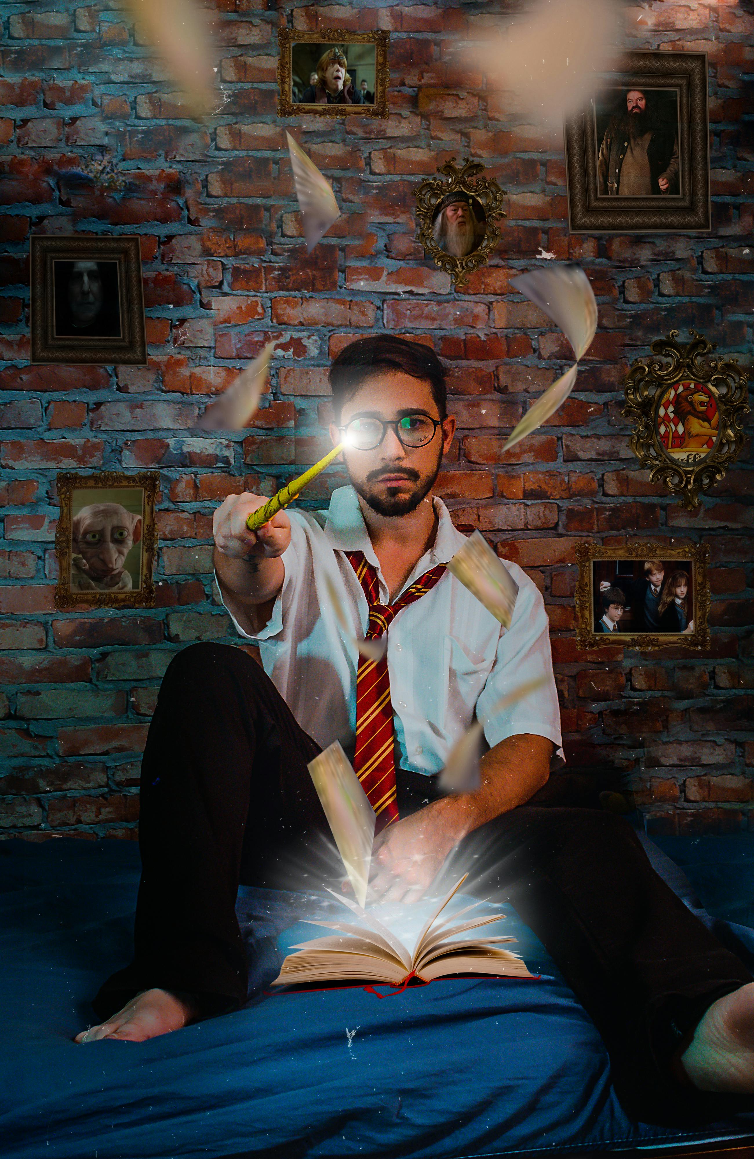 pexels-photo-3155367-3155367 A man dressed in wizard-like attire performs magic with a wand in a mystical setting.